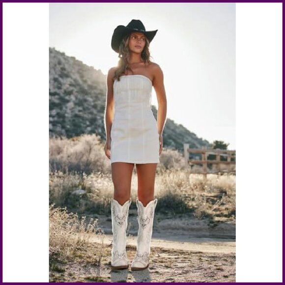 Knee High Western Cowgirl Boots, Rhinestone Embroidered, Chunky Heel, Size 5-13 - Picture 3 of 8